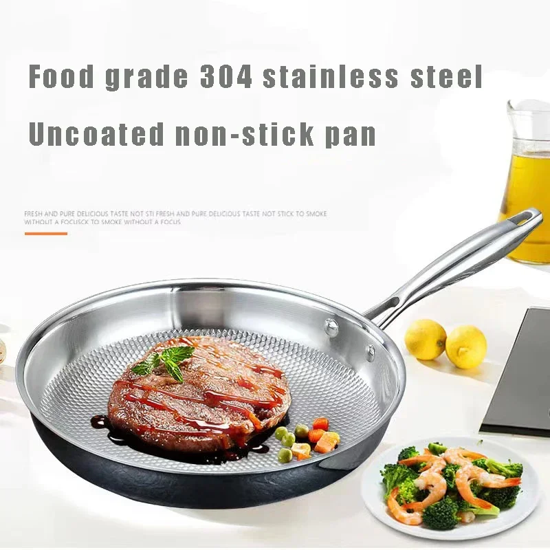 Cast Iron Skillet - 焦げ付き防止フライパン、304ステンレス鋼フライパン、卵ステーキフライパン、ガスおよび誘導ストーブ用、コーティングなし、28 30cm