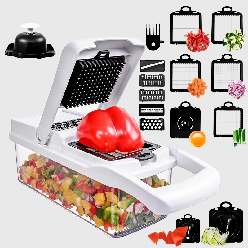 Cheese Grater Box - 野菜カッター多機能キッチンツール、トマト、ニンジン、チーズ、玉ねぎ用の5-in-1フードチョッパー、ハンドヘルドスライサー、ダイサー、グレーター