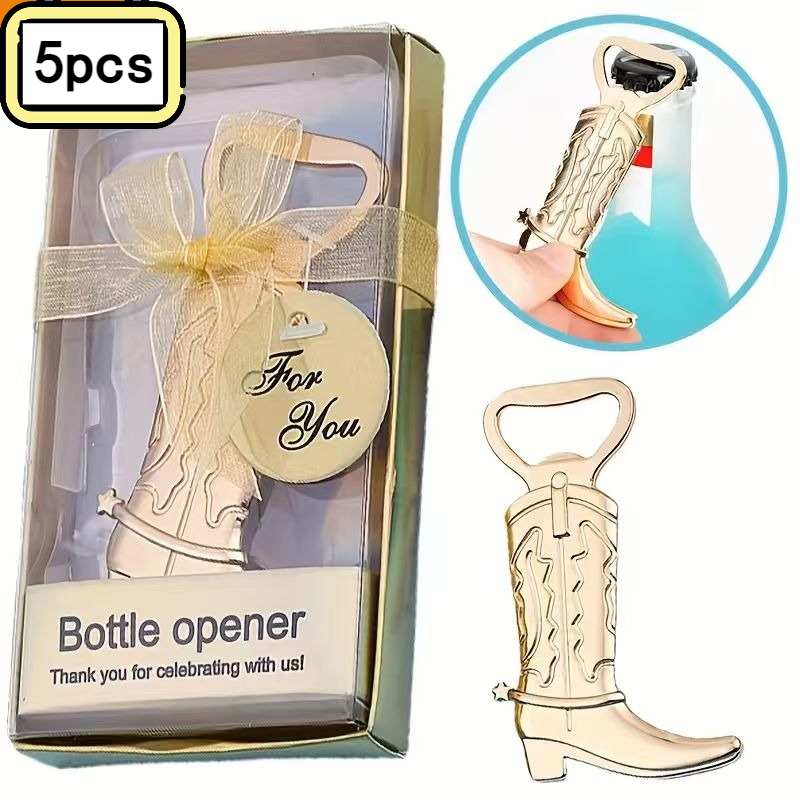 Kitchen Gadgets Presents - 5個入り ブート型ボトルオープナー パッケージ付き 面白い結婚式の記念品 ゲスト用 金属製ビールオープナー