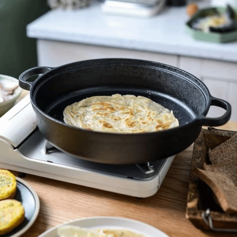 Cast Iron Skillet - 耐久性のある焦げ付き防止鋳鉄製フライパン、ノンコーティング、両手ハンドル、炒め物用パン、平底、厚底中華鍋、コンロ対応