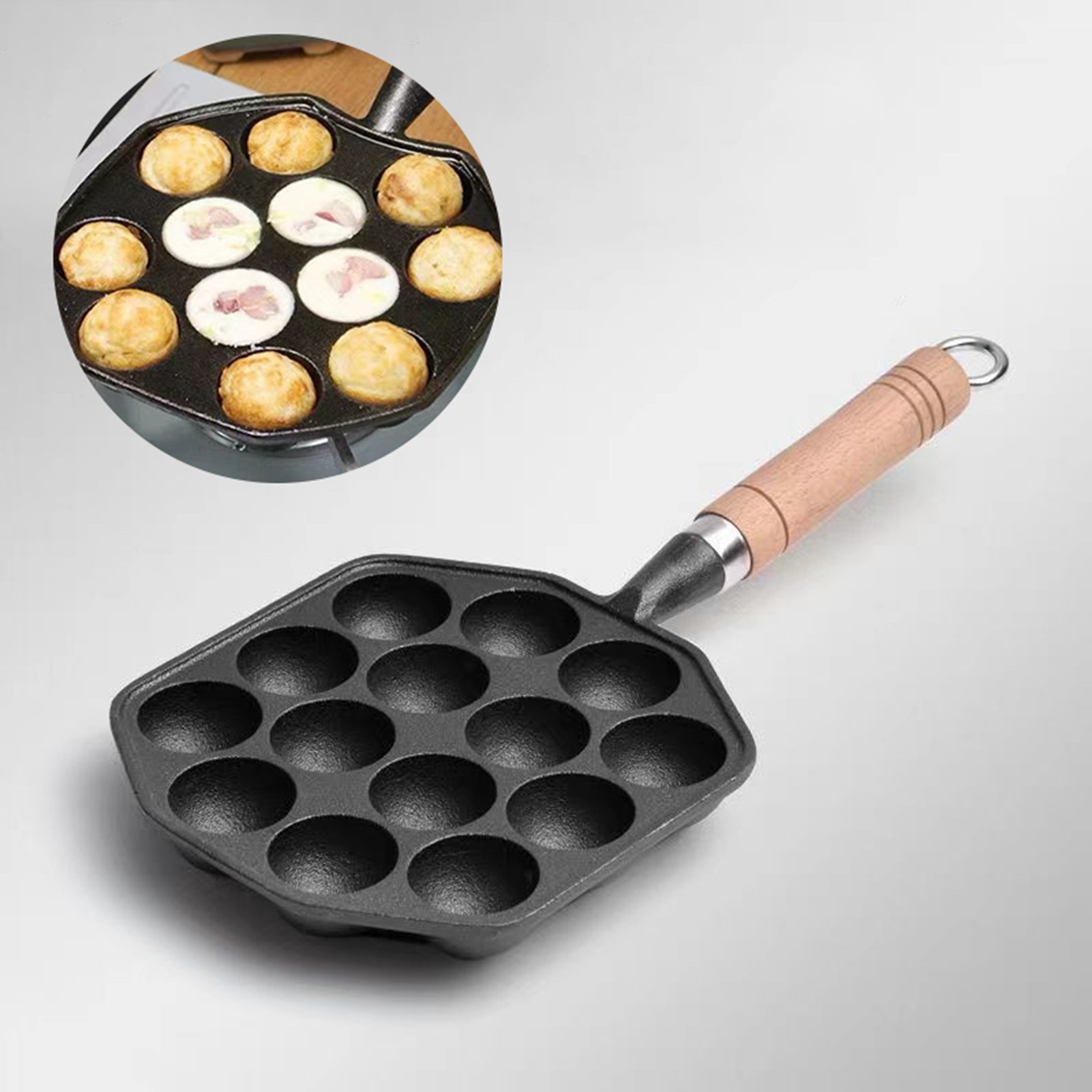 Cast Iron Skillet - 取り外し可能なハンドル付きの焦げ付き防止の鋳鉄鍋,タコ,肉用の調理型,14穴