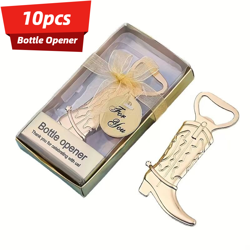 Kitchen Gadgets Presents - 10個入り ブーツ型ボトルオープナー パッケージ付き 面白い結婚式の記念品 ゲスト用 メタルビールオープナー