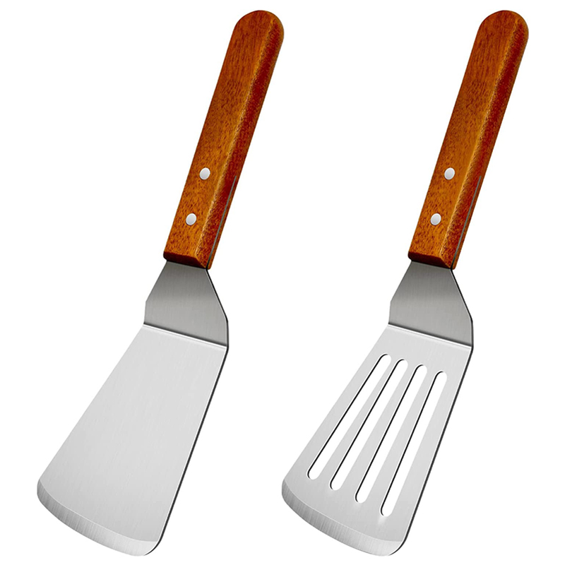 Cast Iron Skillet - 木製ハンドル付きスロットスパチュラ、鋳鉄フライパン、フィッシュエッググリル、調理器具用の金属製スパチュラ