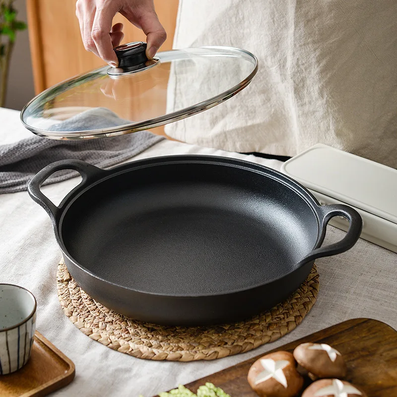 Cast Iron Skillet - 厚みのある鋳鉄製フライパン、コーティングなし、焦げ付き防止、家庭用、ガスコンロとIHクッキングヒーター対応、パンケーキ用フライパン