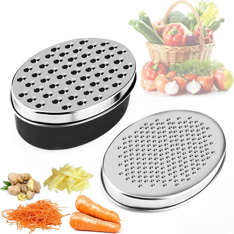 Cheese Grater Box - 両面チーズおろし金ステンレス鋼チーズおろし金コンテナ付きポータブルシュレッダー生姜ニンニク蓋付きキッチンツール