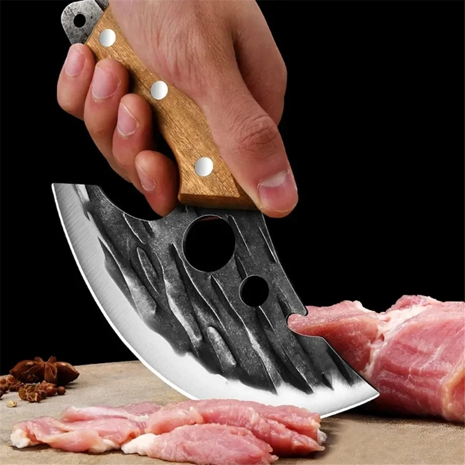 Kitchen Gadgets For Dad - 手鍛造ステンレス鋼肉切り包丁、骨抜きナイフ、木製ハンドル付き、キッチン調理器具、お父さんへのギフト