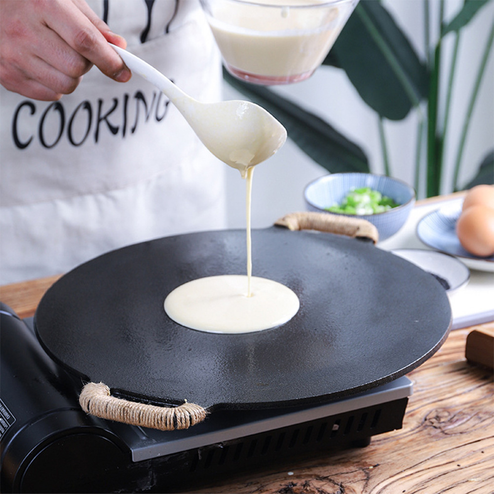 Cast Iron Skillet - 10.2/11/11.8/12.6/13.4インチ バーベキューグリドル コーティングフライパン 鋳鉄製丸型グリドル ベーキングトレイ 家庭用パーティー