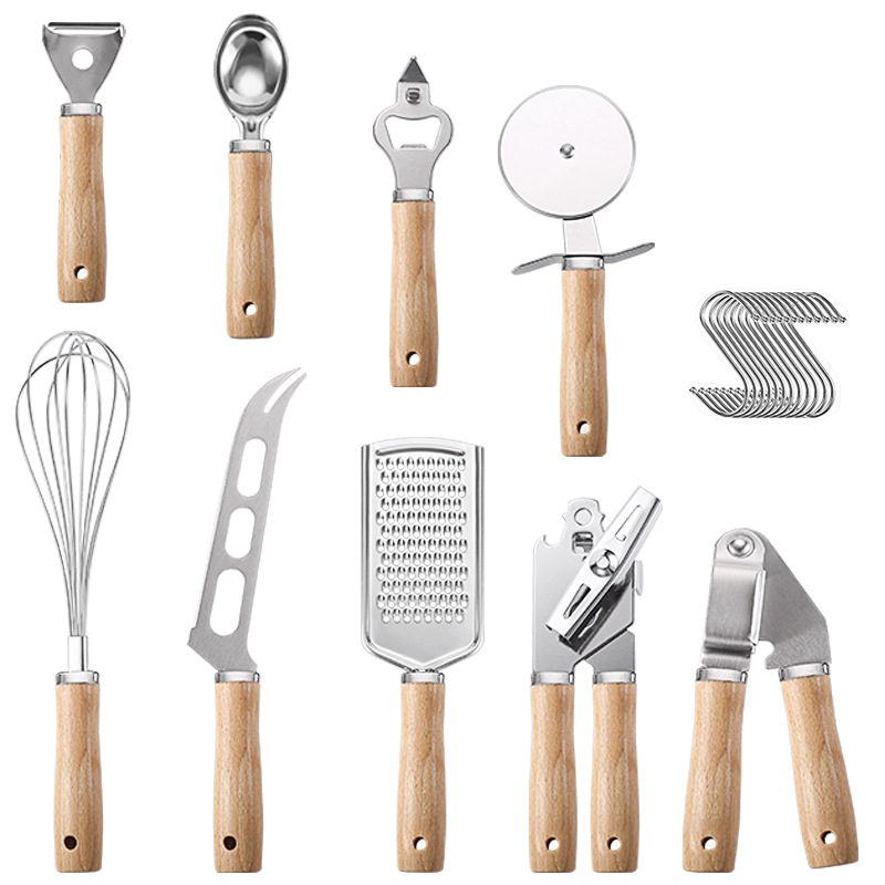 Kitchen Gadgets And Toys - 台所用品,木製ハンドル付き,ステンレス製調理器具,ピザカッター,卵ビーター,チーズナイフ,プレーナー