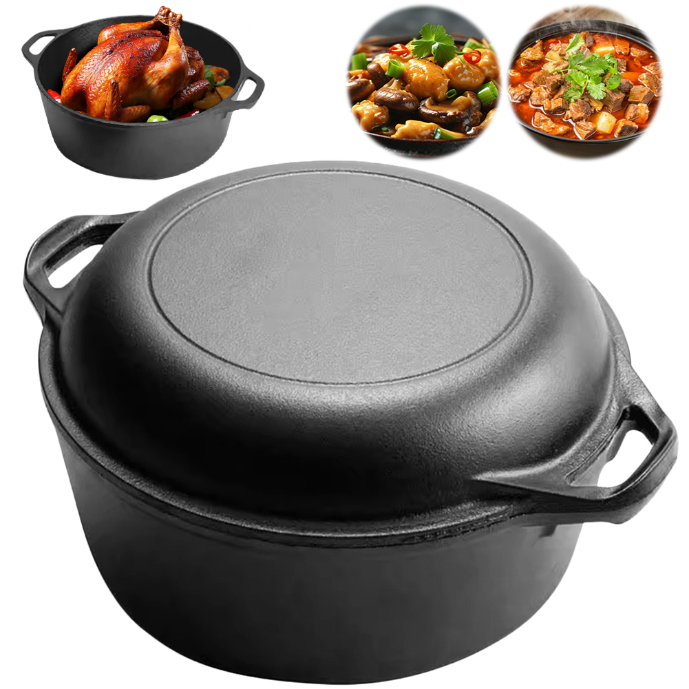 2 in 1 鋳鉄ダッチオーブン鍋、デュアルハンドル付きスキ - Cast Iron Skillet のレビューと価格