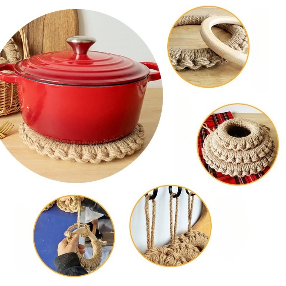 2個入り素朴なジュート織りトリベット、ボヘミアン風ホットパッ - Cast Iron Skillet のレビューと価格
