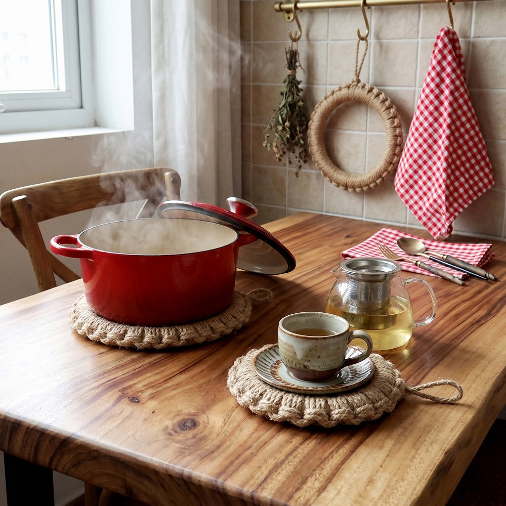 2個入り素朴なジュート織りトリベット、ボヘミアン風ホットパッ - Cast Iron Skillet のレビューと価格