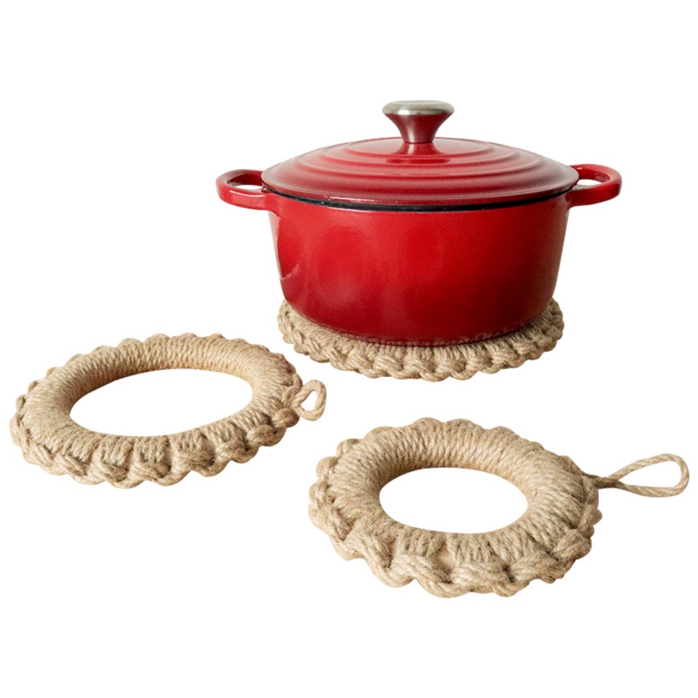 2個入り素朴なジュート織りトリベット、ボヘミアン風ホットパッ - Cast Iron Skillet のレビューと価格