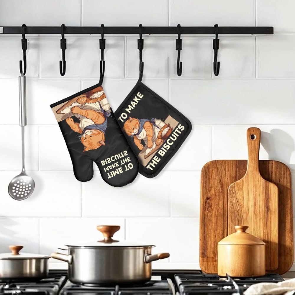ビスケット柄の面白い猫のオーブンミットと鍋つかみセット、ペッ - Kitchen Gadgets For Dad のレビューと価格