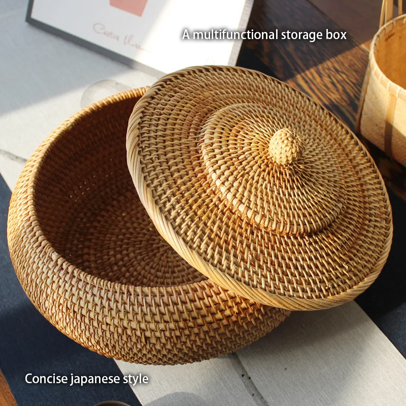 手織り籐収納ボックス蓋付き茶食品容器レンジメント料理ボックス - Kitchen Gadgets In Japan のレビューと価格